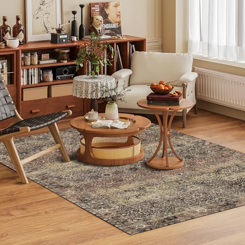 Washable Area Rug 5' x 7' Vintage Traditional Persian Mat (Umber and Slate / 5' x 7' (Rectangular))