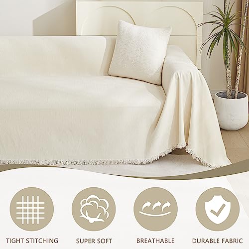Couch Cover 3 Cushion Sofa with Tassel (91" x 150" / Tassels Edge-beige)