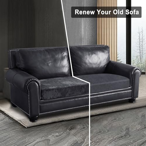 Leather Look Couch Cushion Covers Sofa Seat Slipcovers Sets Couches Furniture Protector for Sectional Armchair Loveseat Pets Kids Stretch Spandex Fabric (1 Cushion Loveseat / 01 Dark Grey)