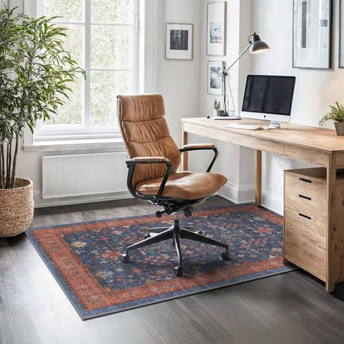 Washable Kitchen Rugs (3' x 4' (Rectangular) / Blue / Terracotta)