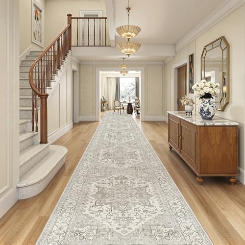 Hallway Runner Rug 3x20 Washable Kitchen Runners 20ft (Beige/Brown / 3' x 20' (Runner))