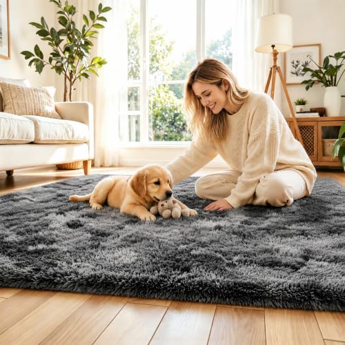 6x9 Shag Area Rug for Living Room (Dark Grey Tie-dyed / 6' x 9' (Rectangular))