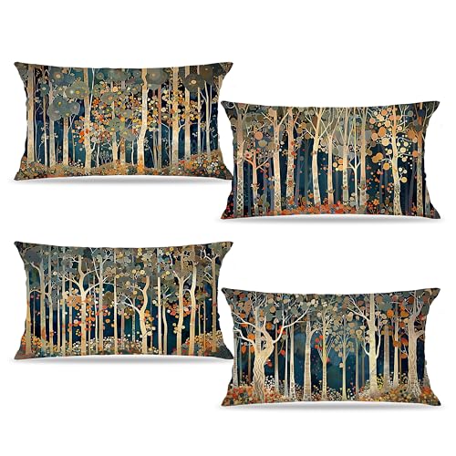 Rustic William Morris Inspired Forest Decor Pillow Covers 12x20 Set of 4 (Forest-orange 07 / 20" x 12" (Pack of 1))