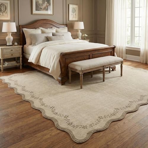 6x9 Scalloped Area Rug Soft Washable Rug for Living Room Bedroom (Jute / 6' x 9' (Rectangular))