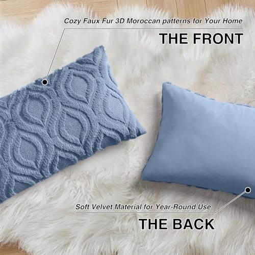 Faux Fur Soft Dusty Blue Throw Pillow Covers 12x20 Set of 2 (20" x 12" (Pack of 2) / Dusty Blue)