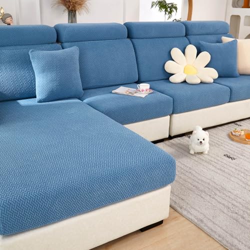 Sofa Covers Couch Covers for Sofa Pet Friendly Couch Cushion Covers Universal Sofa Covers Washable Stretch Slipcovers for Sectional Sofa (Texture Blue / Large Single Seat Cover)