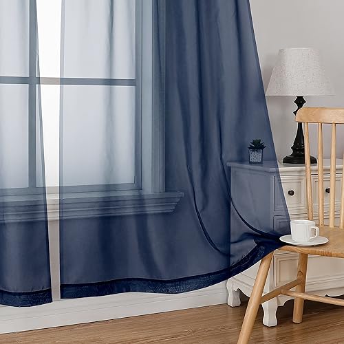 Navy Tier Curtains for Kitchen 24 Inches Long 2 Panels Set (Navy Blue / 42"W x 24"L (Pack of 2))