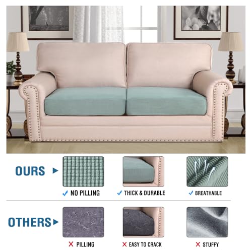 Super Stretch Individual Seat Cushion Covers Sofa Covers Couch Sets Slipcover Thick Jacquard Textured Twill Fabric (Sage / 2 Cushion Sofa)
