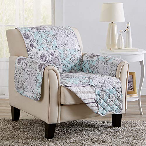 Reversible Floral Patchwork Chair Furniture Protector (Chair / Gray / Aqua)