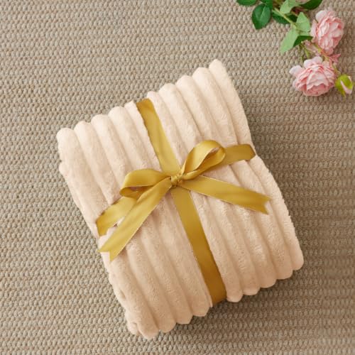 Ribbed Fleece Throw Blanket for Couch (Blush Sand / Throw(50"x60"))