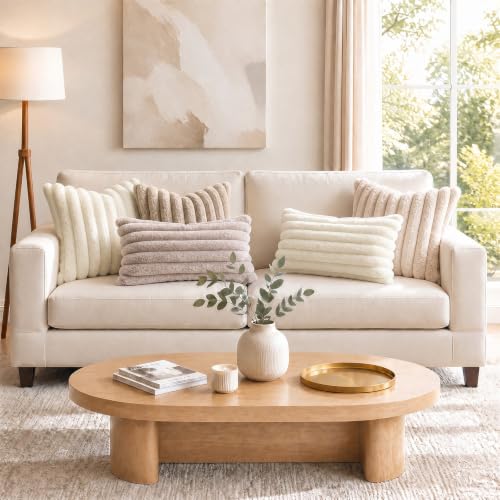 Fall Faux Fur Throw Pillow Covers 20x20 Set of 2 Cream White (Cream White / 20" x 20" (Pack of 2))