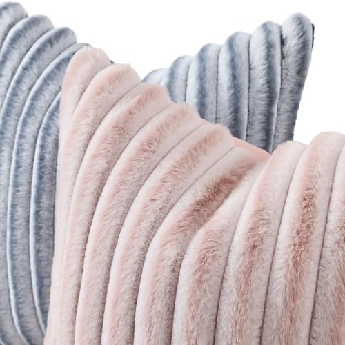 Fall Faux Fur Throw Pillow Covers 22x22 Set of 2 Pink White (Pink White / 22" x 22" (Pack of 2))