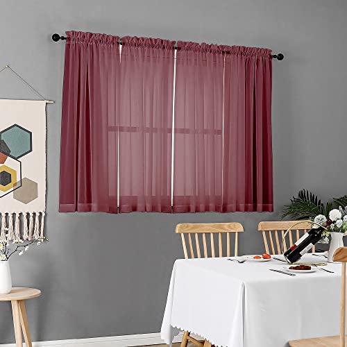 Short Sheer Curtains 45 Inches Length 2 Pieces (Burgundy / 42"W x 45"L (Pack of 2))