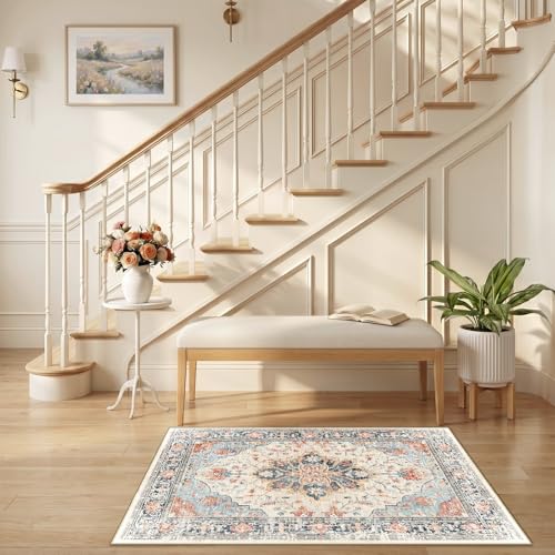 Washable Area Rug (Beige/Blue/Orange / 2'6" x 4' (Rectangular))