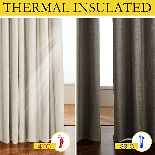 100% Absolutely Blackout Linen Curtains with Thermal Insulated White Liner (52"W x 48"L (Pack of 2) / Beige)
