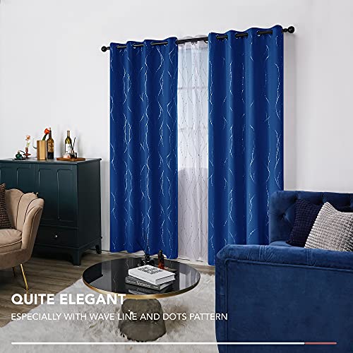 Living Room Curtains 95 Inches Long (Royal Blue/Wave Dots / 52"W x 95"L (Pack of 2))