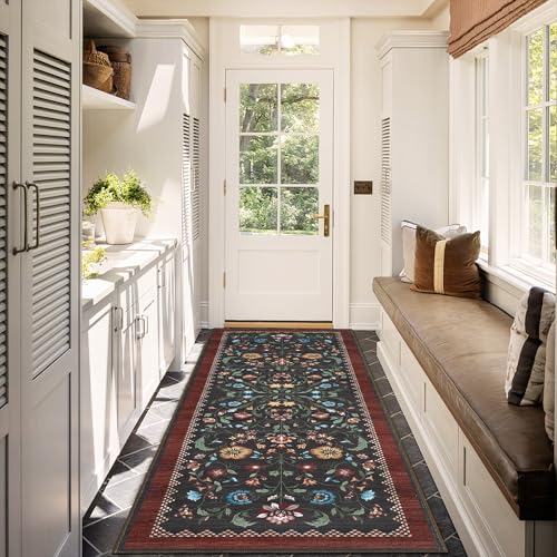 Floral Rug 2.5x8 Runners for Hallways (C Red / 2'6" x 8' (Runner))