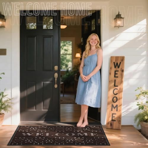 Welcome Mat Outdoor Indoor (60x36 Inch / Brown)