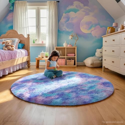 Round Rug 4Ft Tie (Rainbow Purple / 4' (Round))