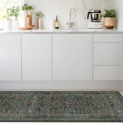 Dark Green 2x7 Long Washable Runner Rug Non Slip (Dark Green / Black / 2' x 7' (Runner))