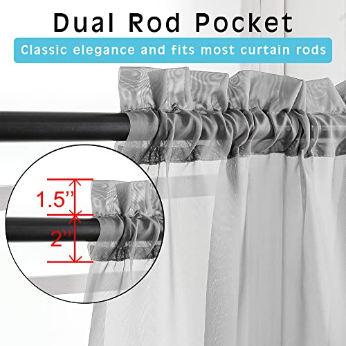 Charcoal Grey Sheer Curtains 36 inches Long (Charcoal Grey / 42"W x 36"L (Pack of 2))