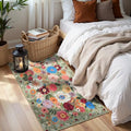 Green Floral Hallway Runner Rug 2x4 for Bedroom Kitchen (Green / 2' x 4' (Rectangular))