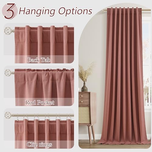 Dusty Rose 100% Blackout Linen Curtains 108 Inch Length 2 Panels Set for Girls Bedroom Back Tab Thermal Insulated Black Out Drapes Room Darkening Farmhouse Style for Bedroom Window Curtains 52x108 (Dusty Rose / 52"W x 108"L (Pack of 2))