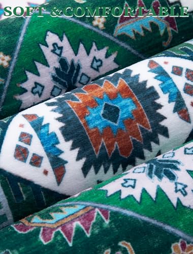 2x5 Washable Non Slip Boho Runner Rug for Hallway (Green White/Multi / 2' x 5' (Runner))