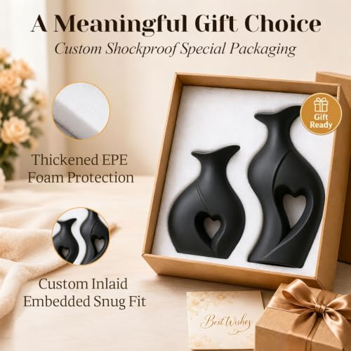 Modern Heart Shaped Ceramic Vases Set of 2 Flower Vase (Black)