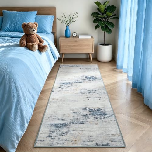 Washable 2x6 Non (Blue / White / 2' x 6' (Rectangular))