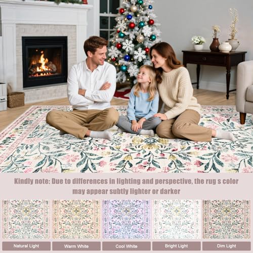 8x10 Area Rug Living Room (Pink/Green / 8' x 10' (Rectangular))