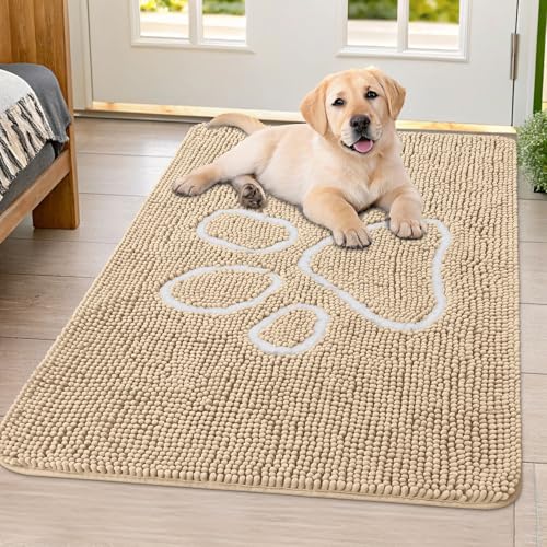 Dog Door Mat for Muddy Paws (40"X32" / Beige and White)