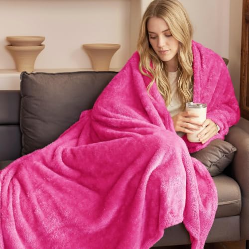 Fuzzy Plush Fleece Bed Blanket Queen Size (Hot Pink / 90x90 IN)