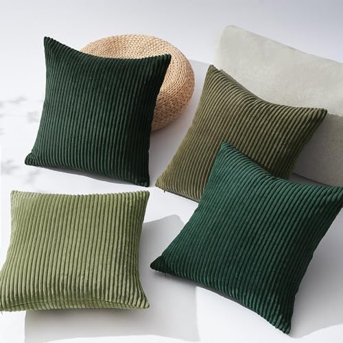 Corduroy Throw Pillow Covers Pack of 2 Gray 16"x16" No Insert with Hidden Zipper (Darkgreen / 16" x 16" (Pack of 4))