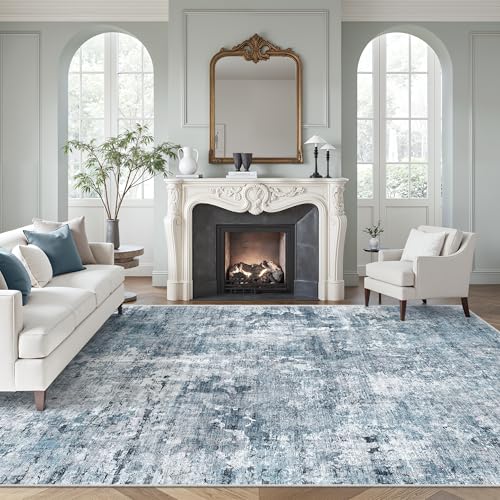 Abstract 7x10 Area Rug for Living Room Washable Rugs Blue (Blue/Grey / 7' x 10' (Rectangular))