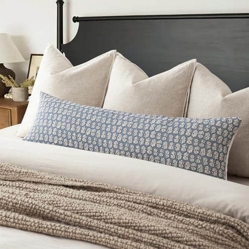 Long Floral Print Lumbar Throw Pillow Covers 14×36 Dusty Blue (36" x 14" (Pack of 2) / Lake)