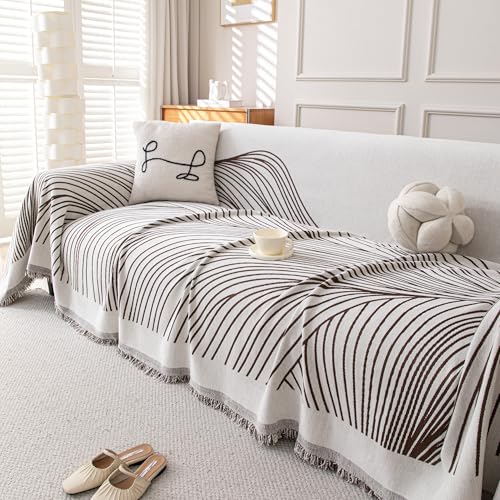 Couch Cover for Sofa (Curved Lines Brown / 71*118 inch)