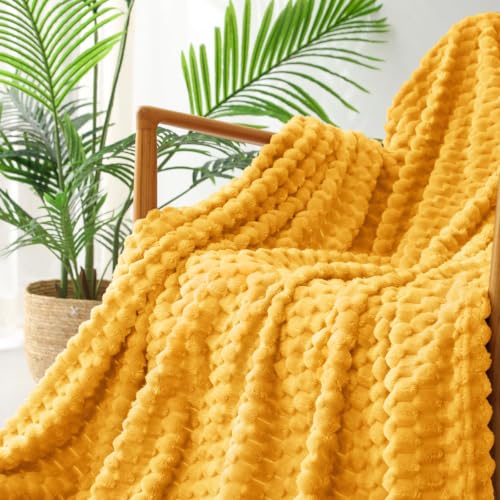 Large 3D Fleece Throw Blanket for Couch (Mustard Yellow / Throw ( 50x70 IN ))