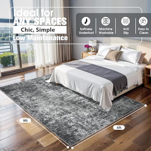 6x9 Area Rugs for Living Room Washable Bedroom Dining Room Black Grey (Black/Grey / 6' x 9' (Rectangular))