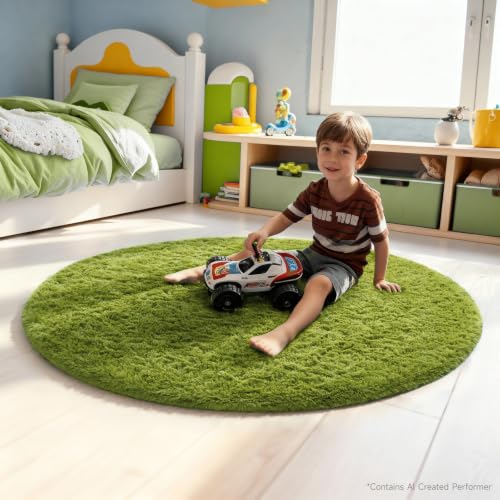 Round Rug 4Ft Green Circle Area Rug (7- Green / 4' (Round))