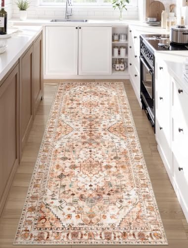 2x6 Washable Non Slip Boho Runner Rug for Hallway (Vintage Peach/Cream / 2' x 6' (Runner))