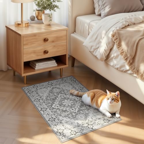 2x3 Washable Rug for Entryway Bathroom (Floral Grey / 2' x 3' (Rectangular))