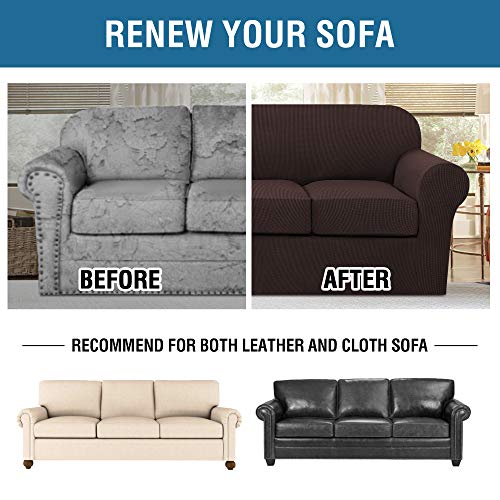 4 Piece Stretch Sofa Covers for 3 Cushion Couch Covers for Living Room Furniture Slipcovers (Large / Chocolate)