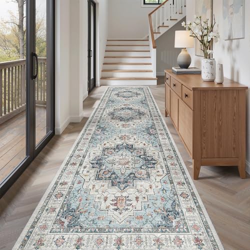 Hallway Runner Rug 3x10 Washable Kitchen Runners 10ft (Blue / 3' x 10' (Runner))