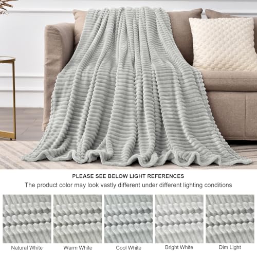 3D Ribbed Light Grey Fleece Throw Blanket for Couch (Light Grey / Throw(50"x60"))
