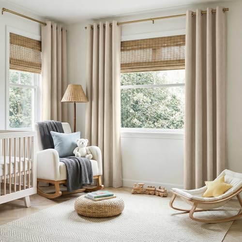 100% Blackout Linen Curtains 96 Inch Long 2 Panels Set (Burl | Natural Flax / 50"W x 96"L (Pack of 2))