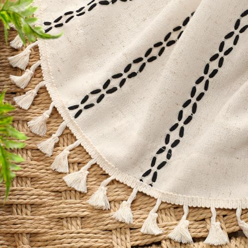 Beige 100% Boho Blackout Curtains 84 Inch 2 Panels with Tassels (Black / 52"W x 84"L (Pack of 2))