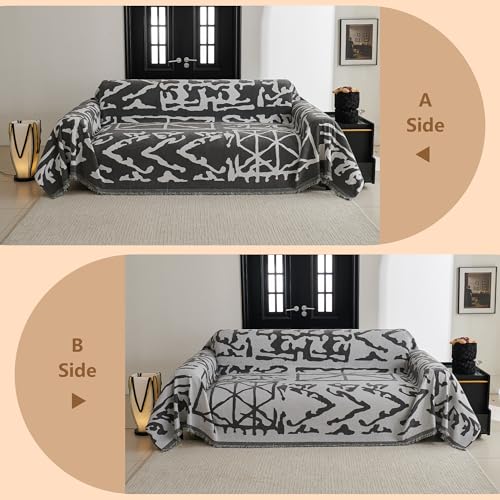 Boho Couch Cover Sofa Covers (71" x 118" / 8# Grey Geometry)