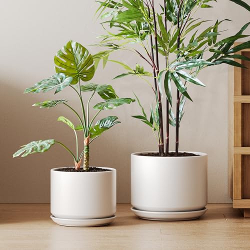 10 + 12 Inch Ceramic Plant Pots (White / 10"+12")