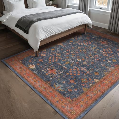 Navy Blue Area Rug 5x7 Living Room Rug (5' x 7' (Rectangular) / Blue / Terracotta)